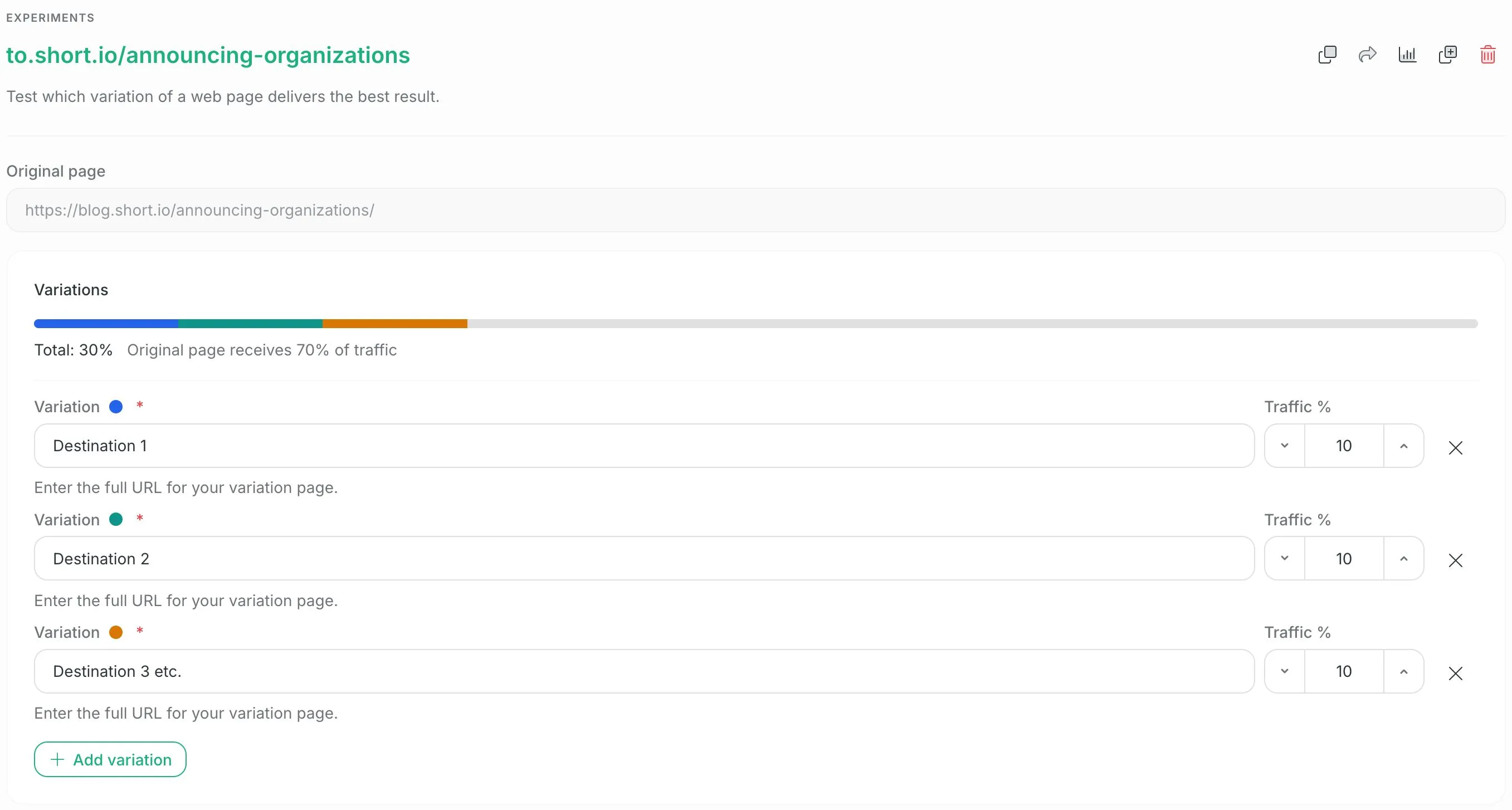 Multi-way A/B testing (Split URL v2) in Short.io