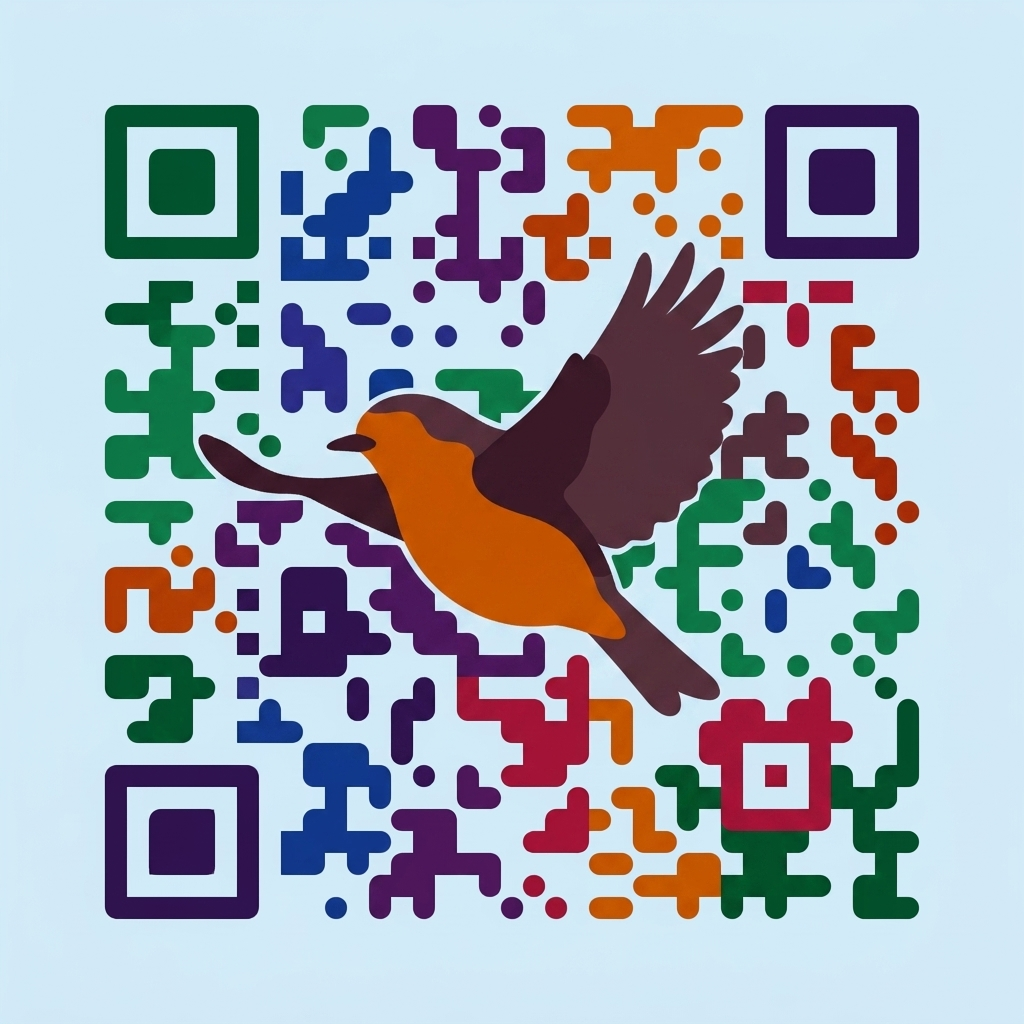 Red robin in flight QR code artwork