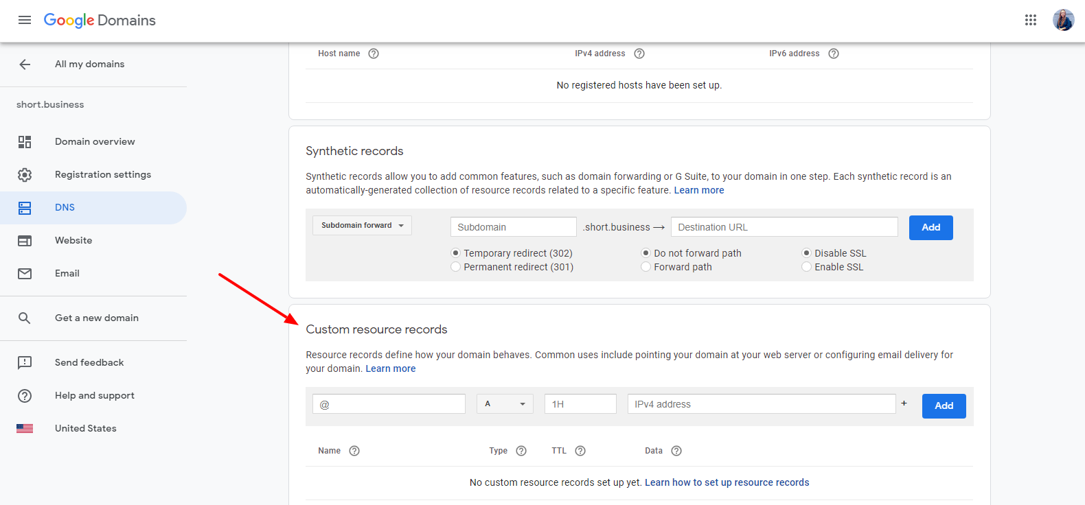 Short.cm DNS google domains